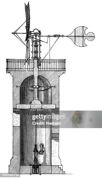 wind pump side view cross section - paper windmill stock illustrations