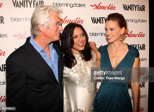 Actor Richard Gere, director Mira Nair and actress Hilary Swank attend the premiere of "Amelia" at The Paris Theatre on October 20, 2009 in New York...