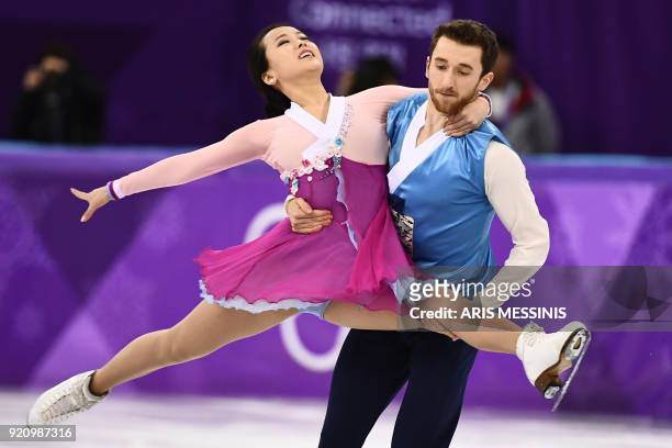 South Korea's Yura Min and South Korea's Alexander Gamelin compete in the ice dance free dance of the figure skating event during the Pyeongchang...