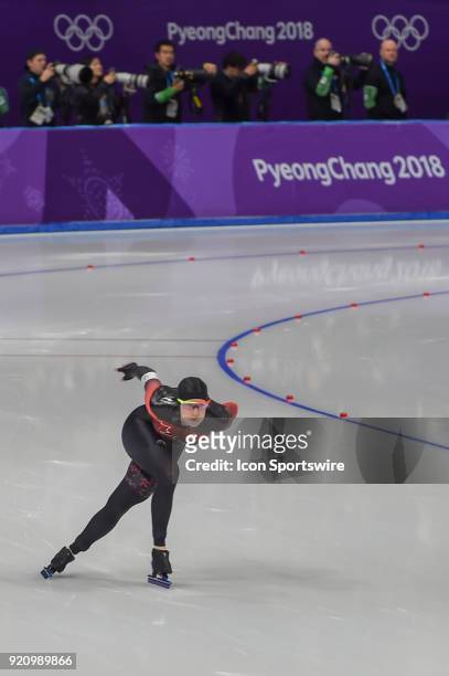 South Korea Kaylin Irvine and Angelina Golikova come out of the turn to head down the backstretch during the 1000M Ladies Final during the 2018...