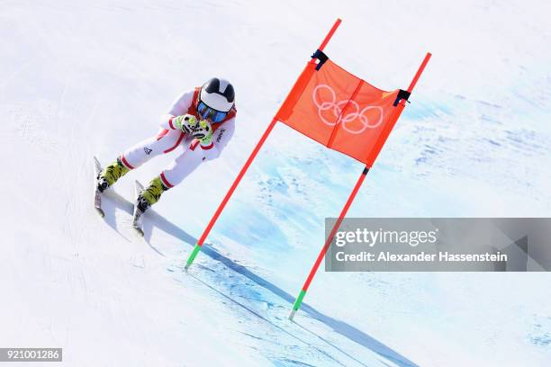 Nicole Schmidhofer of Austria makes a run during the Ladies' Downhill Alpine Skiing training on day eleven of the PyeongChang 2018 Winter Olympic...