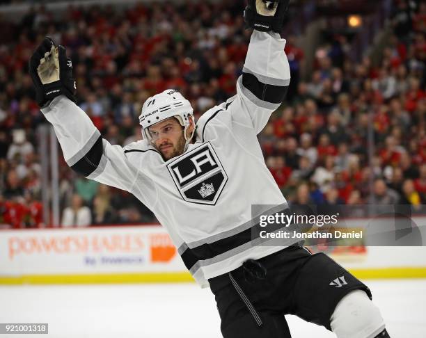 Torrey Mitchell of the Los Angeles Kings celebrates his first period goal against the Chicago Blackhawks at the United Center on February 19, 2018 in...