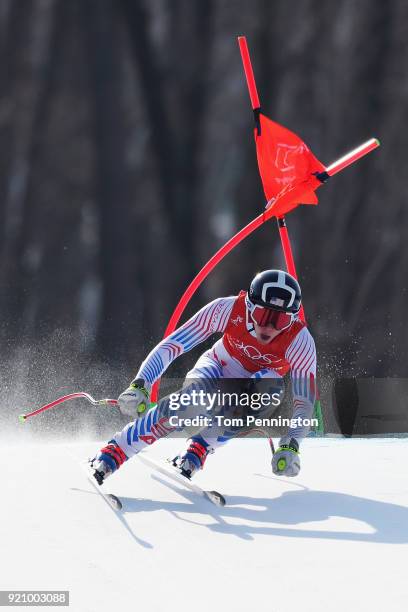 Laurenne Ross of the United States makes a run during the Ladies' Downhill Alpine Skiing training on day eleven of the PyeongChang 2018 Winter...