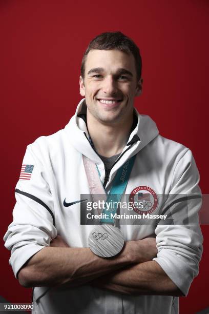 United States Silver medalist in the Ski Slopestyle Nick Goepper poses for a portrait on the Today Show Set on February 19, 2018 in Gangneung, South...