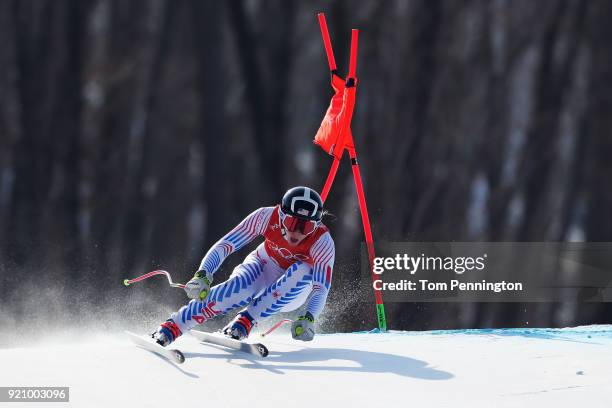 Laurenne Ross of the United States makes a run during the Ladies' Downhill Alpine Skiing training on day eleven of the PyeongChang 2018 Winter...