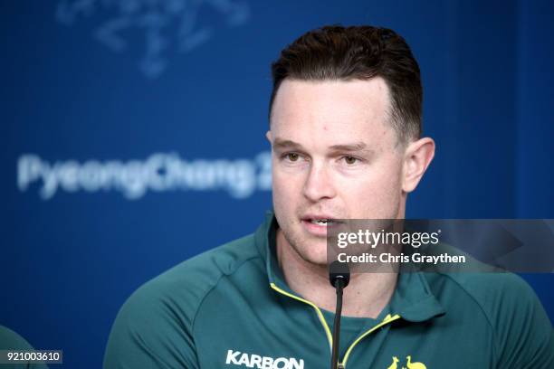 Lachlan Reidy of the Australian four man bobsleigh attends a press conference at the Main Press Centre during previews ahead of the PyeongChang 2018...