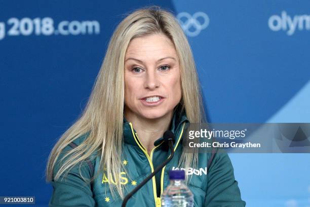 Alisa Camplin, performance manager for the Australian Winter Olympic Team attends a press conference at the Main Press Centre during previews ahead...