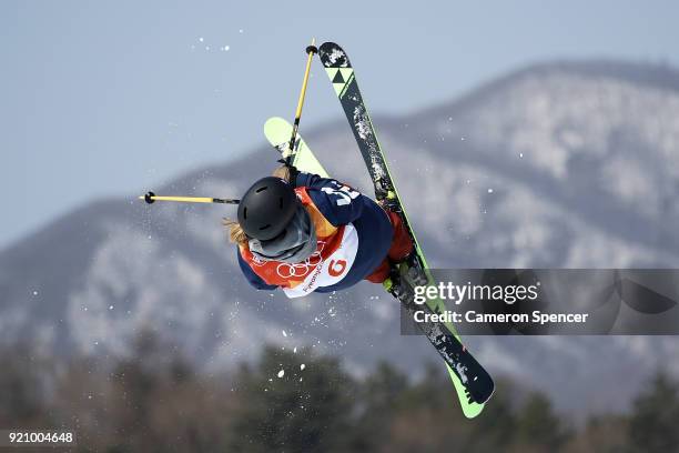 Annalisa Drew of the United States competes during the Freestyle Skiing Ladies' Ski Halfpipe Final on day eleven of the PyeongChang 2018 Winter...