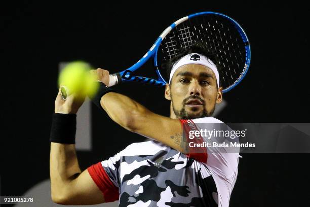 Fabio Fognini of Italy returns a shot to Fabio Fognini of Italy during the ATP Rio Open 2018 at Jockey Club Brasileiro on February 19, 2018 in Rio de...