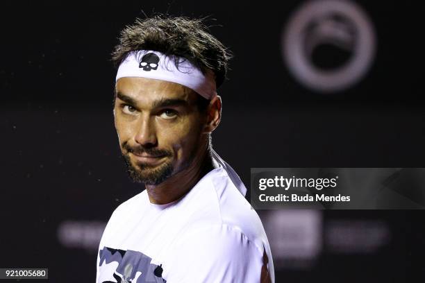 Fabio Fognini of Italy reacts during a match against Thomaz Bellucci of Brazil during the ATP Rio Open 2018 at Jockey Club Brasileiro on February 19,...