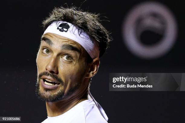 Fabio Fognini of Italy reacts during a match against Thomaz Bellucci of Brazil during the ATP Rio Open 2018 at Jockey Club Brasileiro on February 19,...