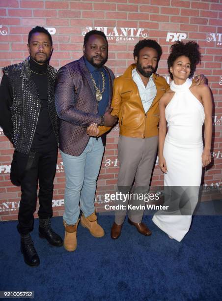 Lakeith Stanfield, Brian Tyree Henry, Donald Glover and Zazie Beetz attend the premiere for FX's "Atlanta Robbin' Season" at The Theatre at Ace Hotel...