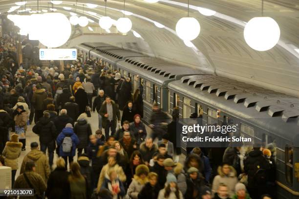 Moscow Metro station during rush hour on December 11, 2015 in Moscow, Russia.