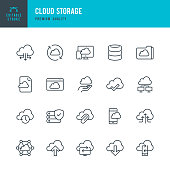 Cloud Storage - set of thin line vector icons