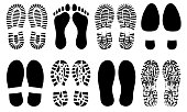 Shoe sole, foot feet, footprints human shoes silhouette vector