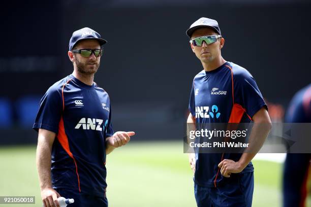 New Zealand Captain Kane Williamson and Trent Boult during a New Zealand Blackcaps Training Session & Media Opportunity at Eden Park on February 20,...