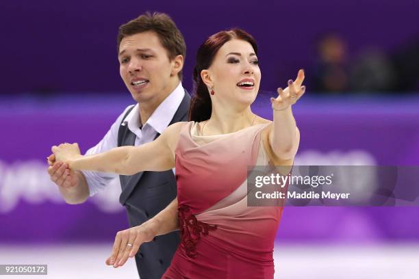 Ekaterina Bobrova and Dmitri Soloviev of Olympic Athlete from Russia compete in the Figure Skating Ice Dance Free Dance on day eleven of the...