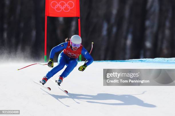 Nadia Fanchini of Italy makes a run during the Ladies' Downhill Alpine Skiing training on day eleven of the PyeongChang 2018 Winter Olympic Games at...