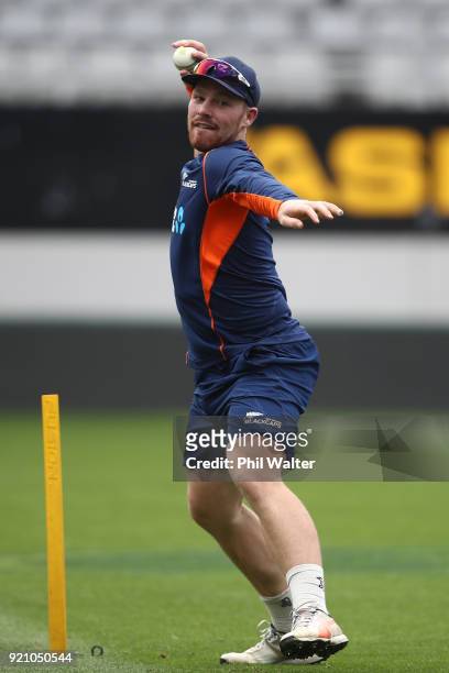 Tim Seifert of New Zealand throws the ball during the New Zealand Blackcaps Training Session & Media Opportunity at Eden Park on February 20, 2018 in...