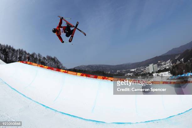 Murray Buchan of Great Britain trains during the Freestyle Skiing Men's Ski Halfpipe Qualification on day eleven of the PyeongChang 2018 Winter...