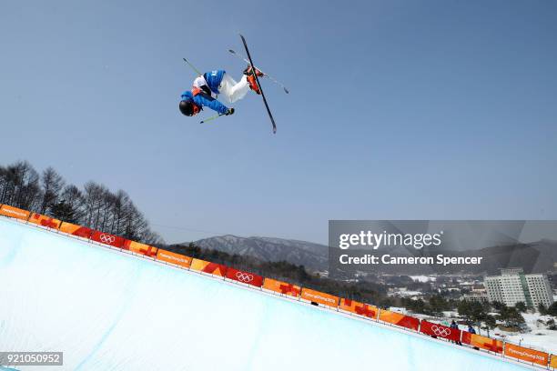 Kevin Rolland of France trains during the Freestyle Skiing Men's Ski Halfpipe Qualification on day eleven of the PyeongChang 2018 Winter Olympic...