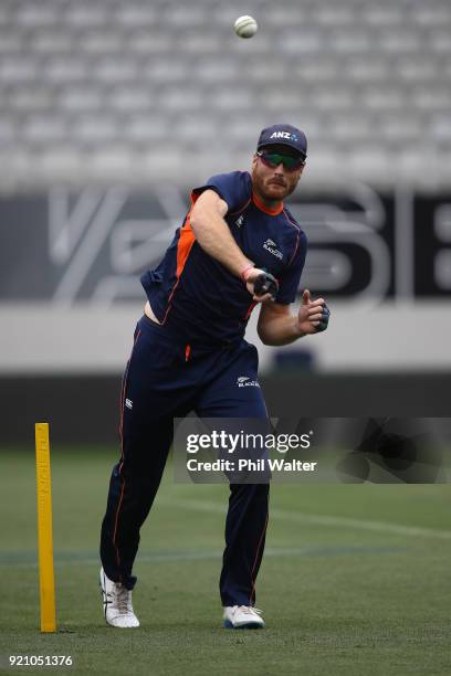 Martin Guptill of New Zealand during a New Zealand Blackcaps Training Session & Media Opportunity at Eden Park on February 20, 2018 in Auckland, New...