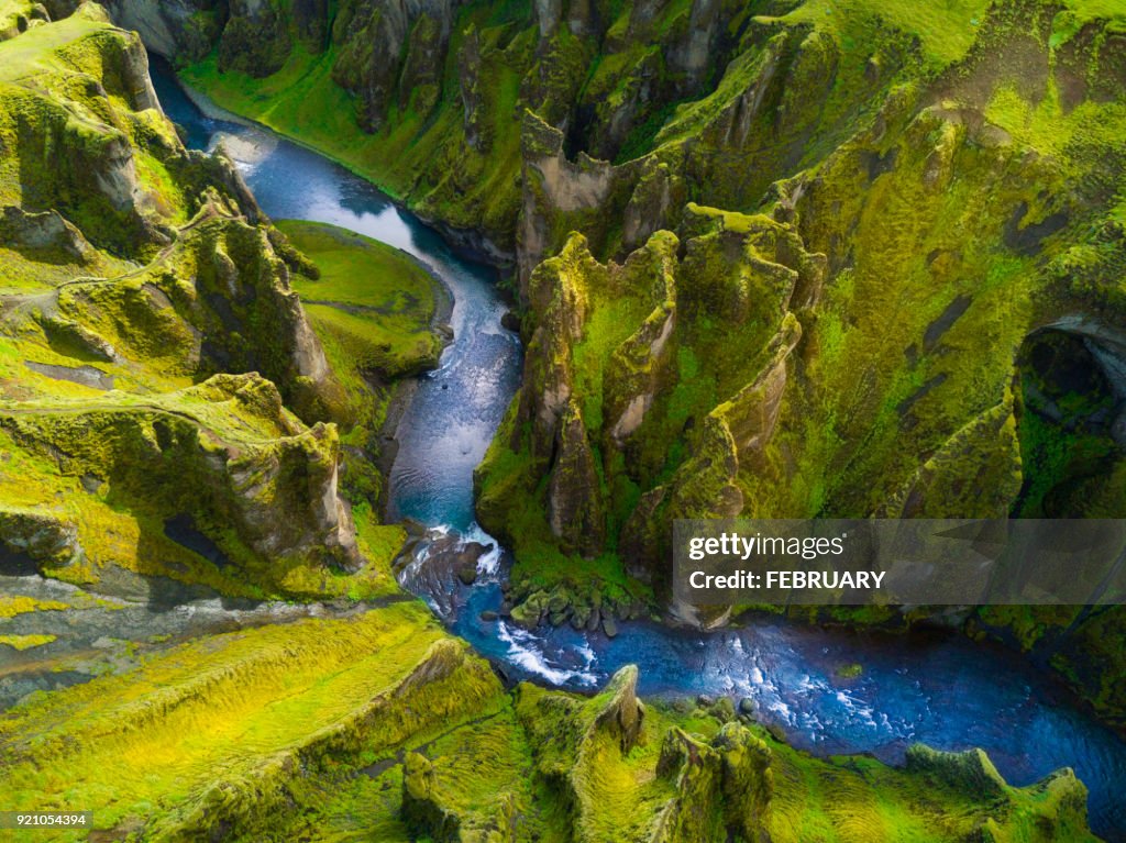 Above of Fjadrargljufur canyon in summer, Iceland
