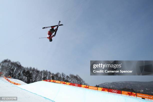 Mike Riddle of Canada trains during the Freestyle Skiing Men's Ski Halfpipe Qualification on day eleven of the PyeongChang 2018 Winter Olympic Games...