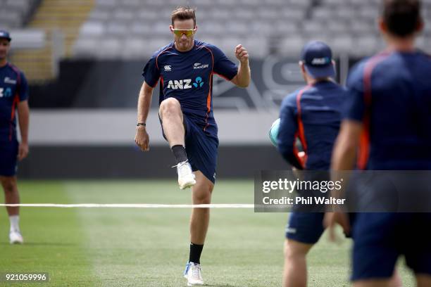 Tim Southee of the Blackcaps during a New Zealand Blackcaps Training Session & Media Opportunity at Eden Park on February 20, 2018 in Auckland, New...