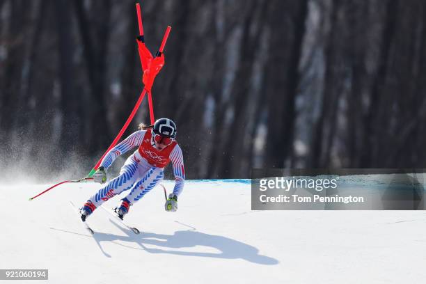 Laurenne Ross of the United States makes a run during the Ladies' Downhill Alpine Skiing training on day eleven of the PyeongChang 2018 Winter...