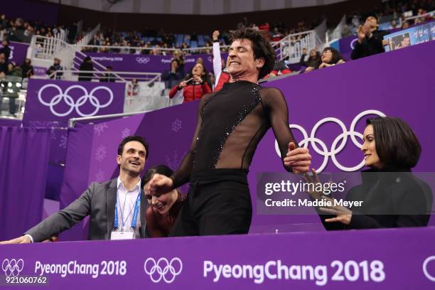 Tessa Virtue and Scott Moir of Canada react after competing in the Figure Skating Ice Dance Free Dance on day eleven of the PyeongChang 2018 Winter...