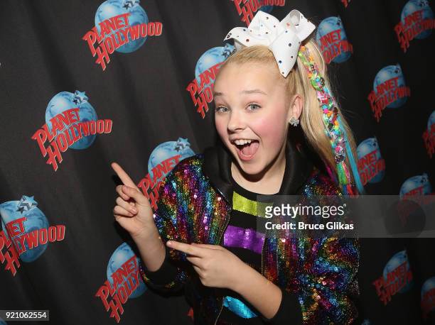JoJo Siwa hosts a screening of her new Nickelodeon movie "Blurt" as she visits Planet Hollywood Times Square on February 19, 2018 in New York City.