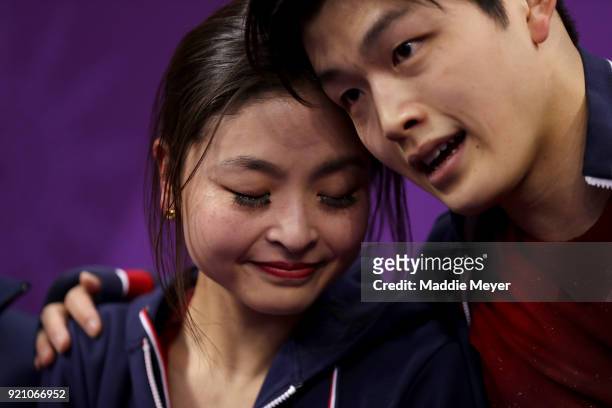 Maia Shibutani and Alex Shibutani of the United States react after competing in the Figure Skating Ice Dance Free Dance on day eleven of the...