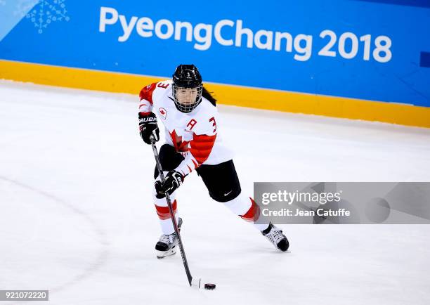 Jocelyne Larocque of Canada during the women's semifinal ice hockey match between Canada and Olympic Athletes from Russia at Gangneung Hockey Centre...