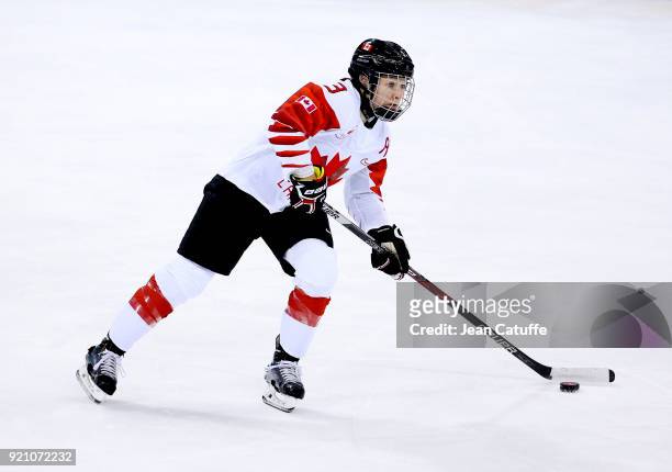 Jocelyne Larocque of Canada during the women's semifinal ice hockey match between Canada and Olympic Athletes from Russia at Gangneung Hockey Centre...