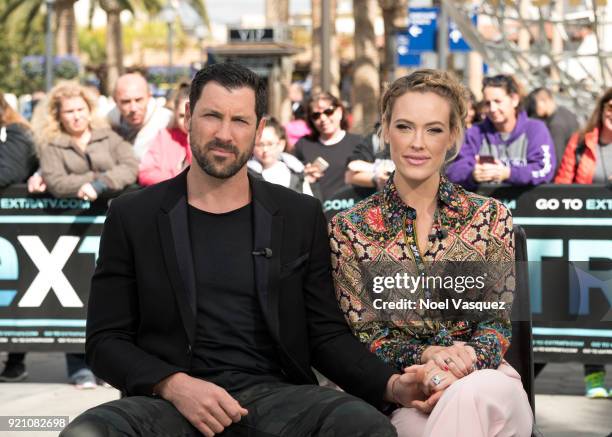 Maks Chmerkovskiy and Peta Murgatroyd visit "Extra" at Universal Studios Hollywood on February 19, 2018 in Universal City, California.