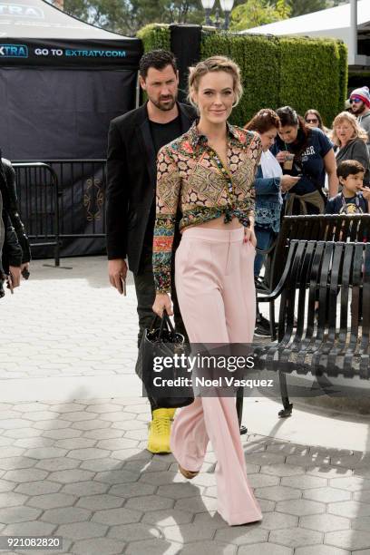 Maks Chmerkovskiy and Peta Murgatroyd visit "Extra" at Universal Studios Hollywood on February 19, 2018 in Universal City, California.