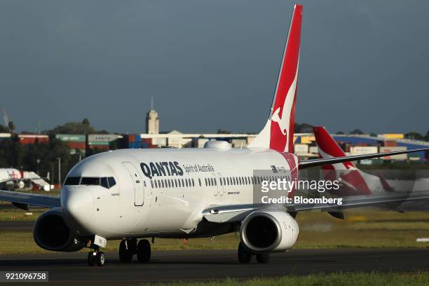Boeing Co. 737-800 aircraft operated by Qantas Airways Ltd. Taxies at Sydney Airport in Sydney, Australia, on Tuesday, Feb. 20, 2018. Qantas reports...