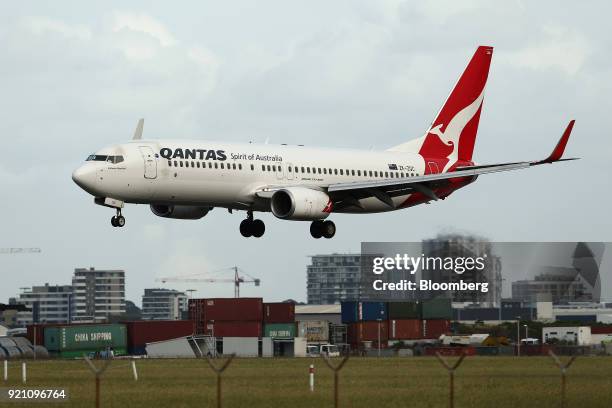 Boeing Co. 737-800 aircraft operated by Qantas Airways Ltd. Approaches to land at Sydney Airport in Sydney, Australia, on Tuesday, Feb. 20, 2018....