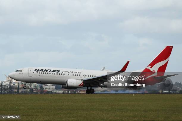 Boeing Co. 737-800 aircraft operated by Qantas Airways Ltd. Lands at Sydney Airport in Sydney, Australia, on Tuesday, Feb. 20, 2018. Qantas reports...