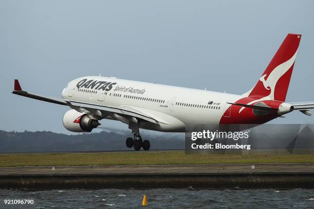 An Airbus SE A330-300 aircraft operated by Qantas Airways Ltd. Takes off from Sydney Airport in Sydney, Australia, on Tuesday, Feb. 20, 2018. Qantas...