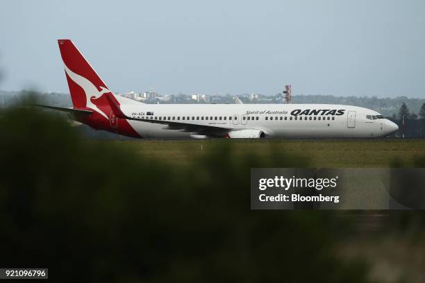 Boeing Co. 737-800 aircraft operated by Qantas Airways Ltd. Taxies at Sydney Airport in Sydney, Australia, on Tuesday, Feb. 20, 2018. Qantas reports...