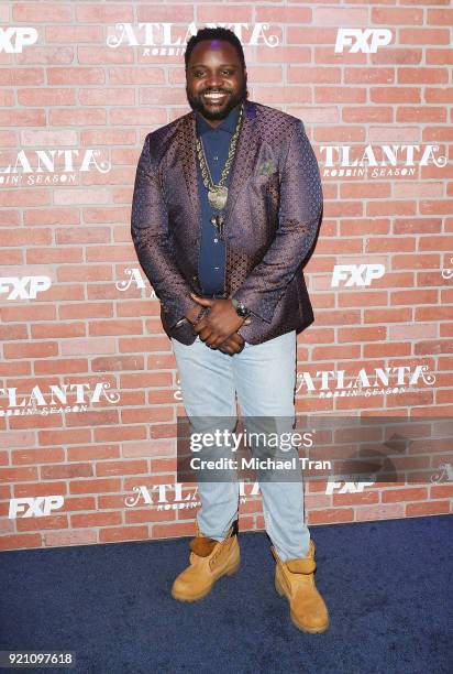 Brian Tyree Henry arrives at FX's "Atlanta Robbin' Season" Los Angeles premiere held at Ace Theater Downtown LA on February 19, 2018 in Los Angeles,...