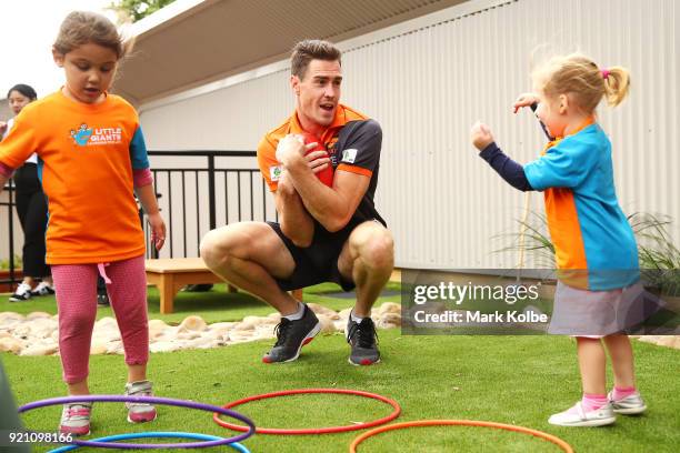 Jeremy Cameron interacts with children during a Greater Western Sydney Giants AFL media opportunity to launch their ÔLittle GIANTSÔ early education...