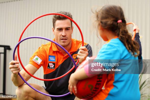 Jeremy Cameron interacts with children during a Greater Western Sydney Giants AFL media opportunity to launch their ÔLittle GIANTSÔ early education...