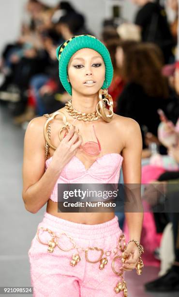 Models are presenting a new Autumn/Winter 2018 Nicopanda collection during London Fashion Weak in the Topshop showspace in London on the February 19,...