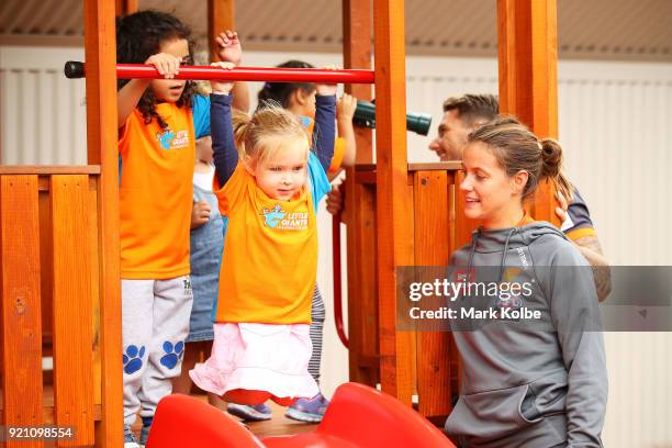 Nicola Barr interacts with children during a Greater Western Sydney Giants AFL media opportunity to launch their ÔLittle GIANTSÔ early education...