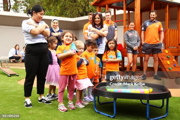 Children give a welcome to country before a Greater Western Sydney Giants AFL media opportunity to launch their ÔLittle GIANTSÔ early education...