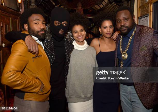 Donald Glover, Lakeith Stanfield, Zazie Beetz, Stefani Robinson and Brian Tyree Henry attend the after party for the premiere of FX's "Atlanta...