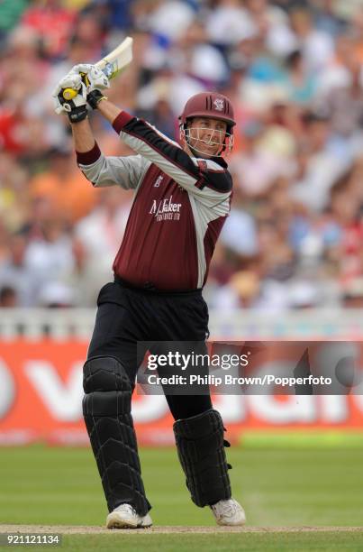 Marcus Trescothick of Somerset hits a six during the Twenty20 Cup Semi Final between Kent and Somerset at Edgbaston, Birmingham, 15th August 2009....